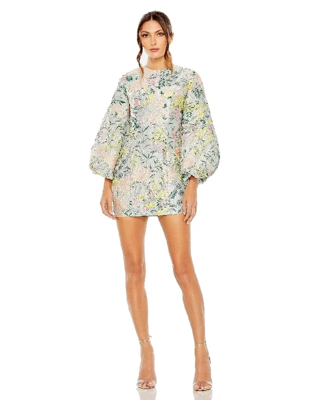 Sweetheart Neckline DressMac Duggal 11609 Short Floral Puff Sleeve Cocktail Dress