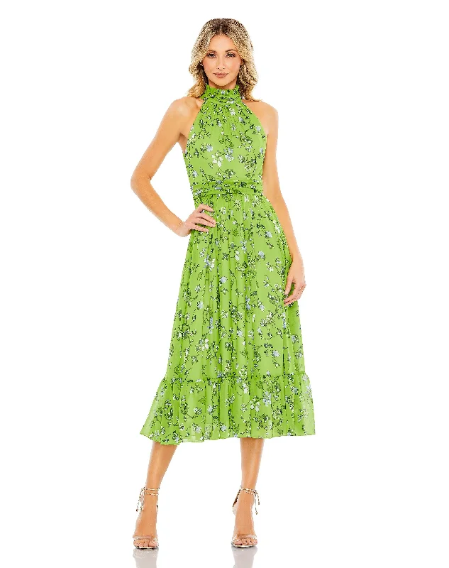 Peter Pan Collar DressMac Duggal 55854 Floral Halter Tea Length Dress