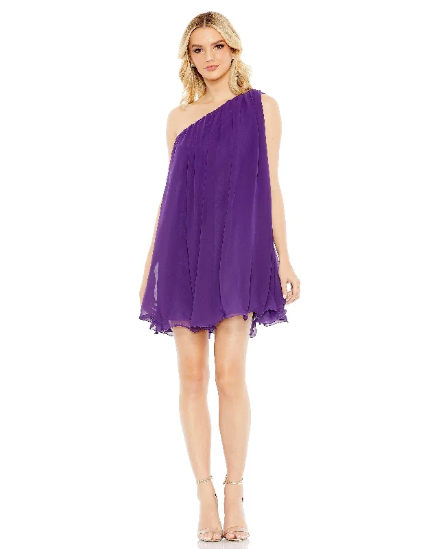 Backless DressMac Duggal 55951 Short One Shoulder Chiffon Cocktail Dress
