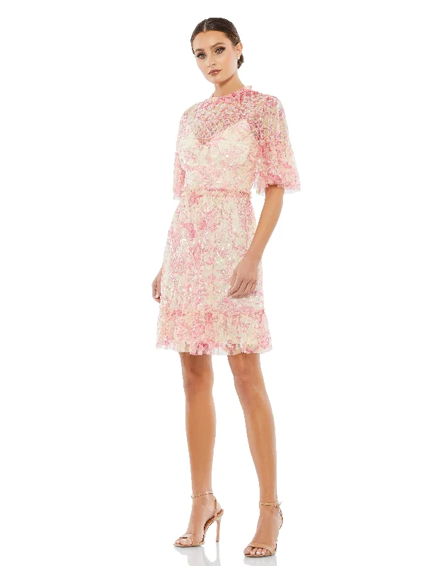 women's checkered dressesMac Duggal 9148 Floral Print Short Cocktail Dress