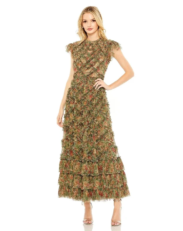 Pearl DressMac Duggal 8009 Cap Sleeve Tea Length Dress