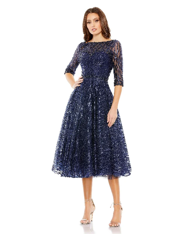women's cotton dressesMac Duggal 20252 Short 3/4 Sleeve Cocktail Dress