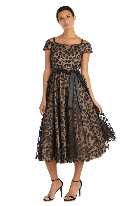 women's solid color dressesR&M Richards 2606 Off Shoulder Tea Length Dress