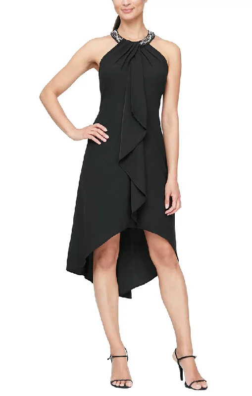 women's empire-line dressesSL Fashions 419005 High Low Beaded Cocktail Dress